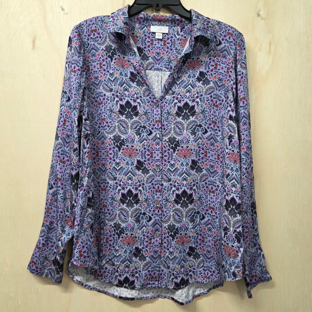 J. Jill Womens XS Purple Paisley Floral Lenzing EcoVero Viscose Button Down Top
